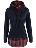 OYANUS Women's Funnel Neck Plaid Spliced Pullover Sweatshirt Hoodie Tunic Tops Black XL