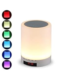 Luz de noche altavoz Bluetooth, tranesca altavoz Bluetooth inalámbrico portátil con luz LED de 7 colores, luz caliente de noche y reloj despertador