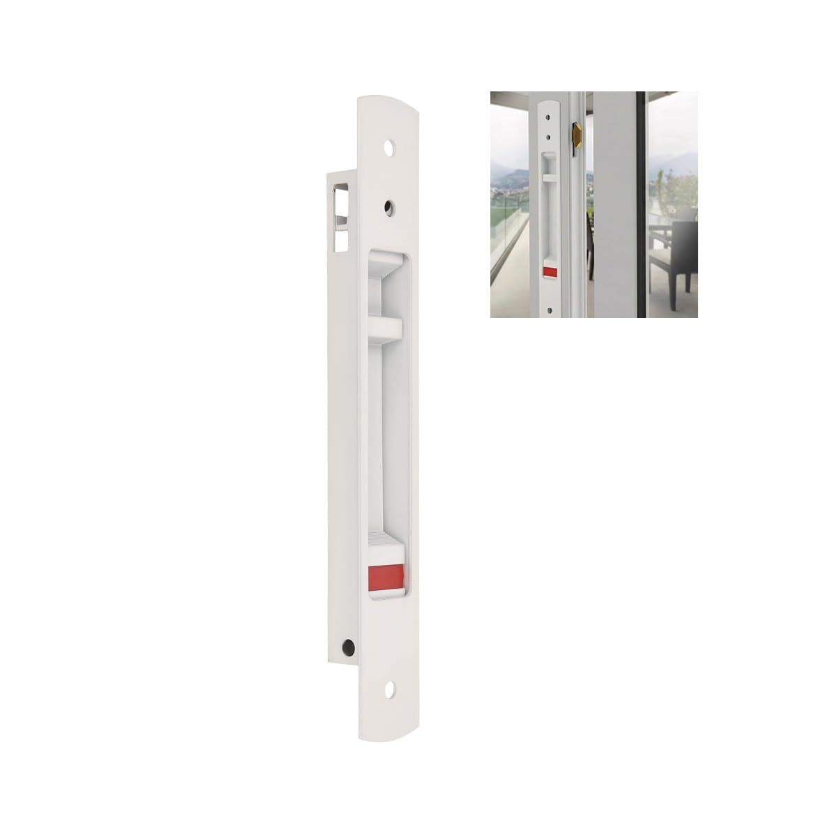 Amig - Flush-Mounted Lock for Aluminium Sliding Windows and Doors - Hook Lock for Recess mounting - Dimensions: 192 x 28 mm - Colour: White - Square faceplate - Screw Installation