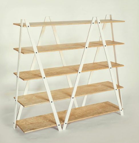 Radis Book Shelf in Oak Oiled/White Legs and Black Bolts, 148 x 38 x 136 cm