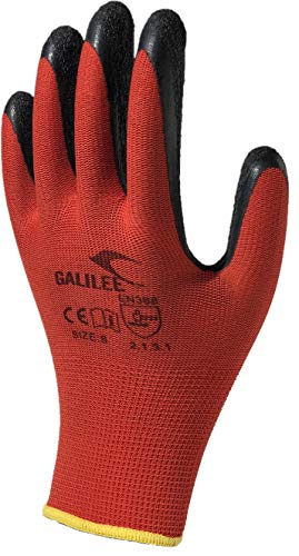 Nitrile Latex Rubber Palm Coated Safety Work Gloves for Men and Women, Nylon Knit, Textured Grip (10 Pair Pack) (Small, Red)
