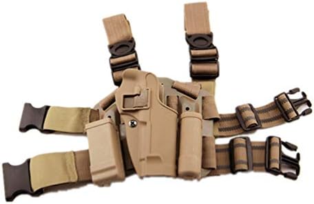 WISEONUS Airsoft Tactical Right Drop Leg Holster Case Leg Paddle Holster Magazine Torch Pouch for M92 M9