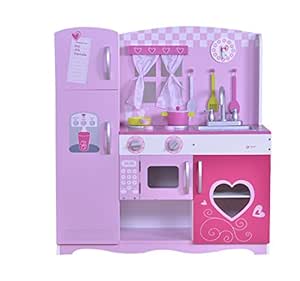 HOMCOM Cocina Juguete Infantil Madera con Nevera Horno Estanterias