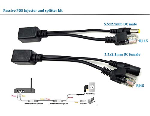 Poyiccot 1 Pair Passive PoE Injector and Splitter Kit with 5.5x2.1 mm DC Power Adaptor Connector,Black - Thumbnail 5