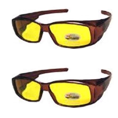 2 Pair Polarized Fit Over Lens Cover Rectangular Night Driving Sunglasses -Brown/Brown