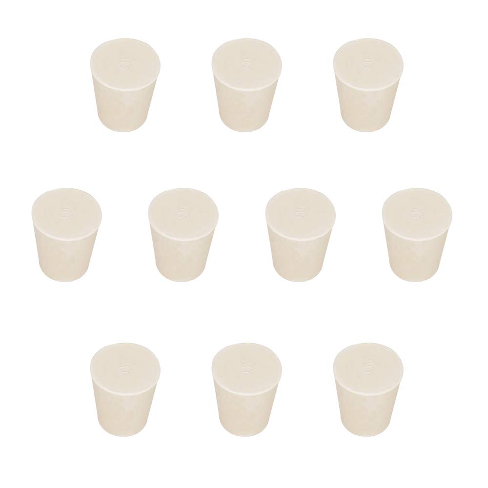 StonyLab Solid Rubber Stoppers, 10-Pack 5# - 21mm x 28mm x 31mm - White Tapered Lab Seal Rubber Stoppers