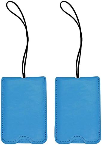 Pack of 2 PU Leather Luggage Tags Bag Baggage Tag Travel Identifier Suitcase Labels Business Card Holder with Cover Blue