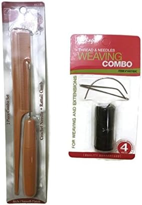 2 Piece Crochet Needle + Rattail Comb and Thread &amp; Needles Weaving Combo Bundle - 2 items