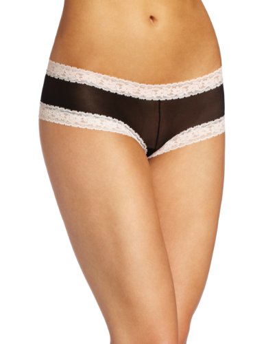 Baci Lingerie Women's Love Angel Mesh Boyshort Panty, Black/Pink, Small