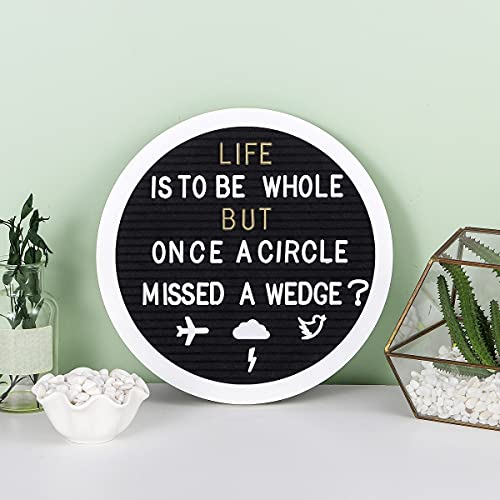 G GAMIT Round Felt Letter Board Message Sign - 10x10 inches Message Board with 465 Changeable White&Golden Letters,Numbers,Cursive Words and Stand for Party,Baby Announcement,Wedding,Pregnancy,Wall&Tabletop Decor (Black)