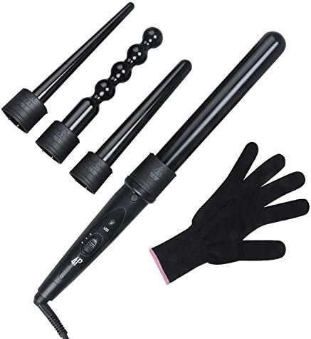 Culwad 4 in 1 Curling Wand Set with 4 Interchangeable Curling Iron Ceramic Barrels and a Heat Protective Glove