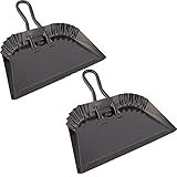 Edward Tools Black Metal Dustpan 12&rdquo; - Heavy Duty Powder Coated Steel does not chip or bend - Precision edge for small item sweeping - Loop handle for comfort/hanging (2)