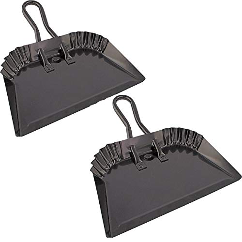 Edward Tools Black Metal Dustpan 12&rdquo; - Heavy Duty Powder Coated Steel does not chip or bend - Precision edge for small item sweeping - Loop handle for comfort/hanging (2)