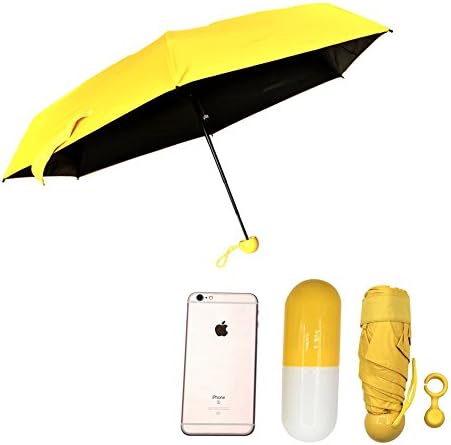 visnfa Umbrella Ultra Mini and Light with a Cute Capsule Case and not only umbrella but also Anti-UV Sun Umbrella (Yellow)