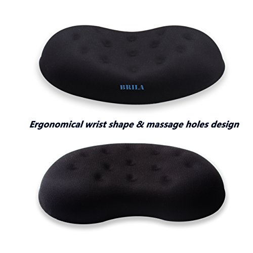 BRILA Ergonomic Memory Foam Mouse Wrist Rest Support Pad Cushion for Computer, Laptop, Office Work, PC Gaming - Massage Holes Design - Easy Typing Wrist Pain Relieve (Black) - Thumbnail 3