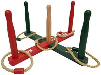 Heemika Deluxe Wooden Ring Toss Game Set With 5 Wood pegs, 5 Rope Rings,Indoor Outdoor Quoits Games For Kid Adults Full Fun Family Game