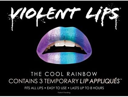 Violent Lips COOL RAINBOW - Lot of (3) Packages of 3 Lip Tattoo Appliques Each, Total of 9 Appliques in The Cool Rainbow