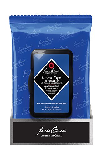 JACK BLACK  All-Over Wipes  Wipes for Face and Body, Alcohol-Free, Cleanses, Hydrates, and Deodorizes, Extra-Thick 8?  6? Cloths, Vitamin E & Aloe, Chamomile Extract, 30 Towelettes