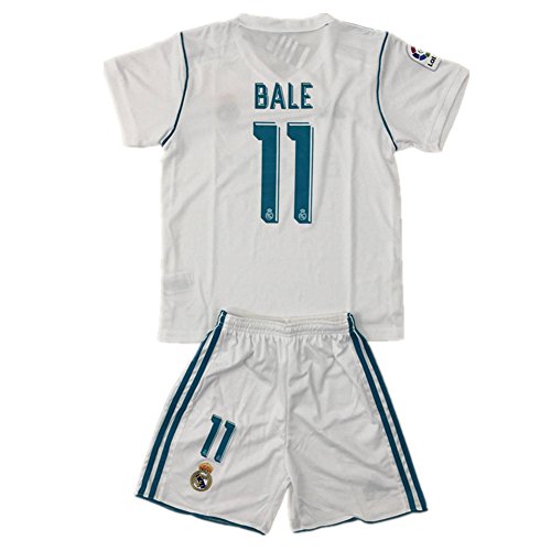 Real Madrid #11 Gareth Bale Home Kids Youth Soccer Jersey Shorts Set 2017-2018 White For 9-10Age