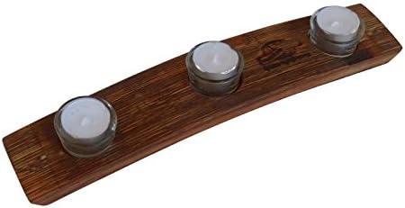 Rustic Hill Style Wine Barrel Stave Tea Light Candle Holder - 3-Candle in Medium Walnut Oak Wood