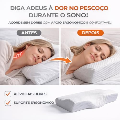 Travesseiro Cervical Ortopédico Viscoelástico – Suporte Ergonômico para Coluna e Pescoço – Espuma NASA – Alívio de Dores