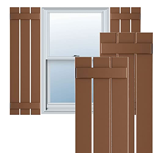 17 1/8"W x 48"H True Fit PVC, Three Board Spaced Board-n-Batten Shutters, Burnt…