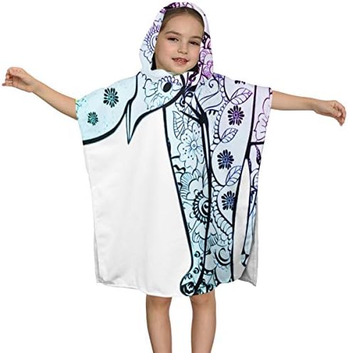 ZHOUSUN Extra Large Super Soft and Absorbent Hooded Poncho Bath Towel,Blue Floral Elephant Bathrobe Cloak for Kids