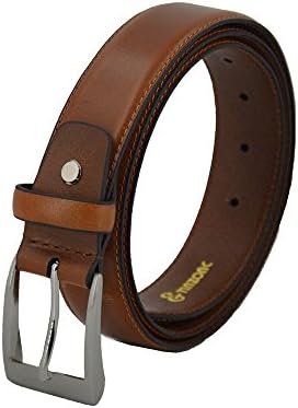 TINZONC Men's 35mm Leather Belt With One Row Stitch Brown