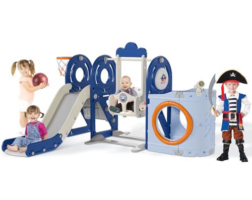 BIERUM 5 in 1 Toddler Slide and Swing Set, Pirate