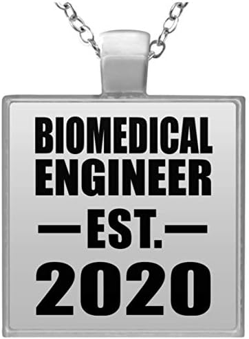 Biomedical Engineer Established EST. 2020 - Square Necklace Silver Plated Charm Pendant Chain - Gift for Friend Colleague Retirement Graduation Mother’s Father’s Day Birthday Anniversary