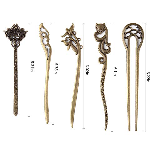 10pcs Women Hair Pin Retro Hair Chopsticks Vintage Hair Stick Antique Bronze Decorative for Hair Diy Accessory