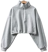 Jenkoon Women Soft Fleece Lightweight Active Workout Solid Basic Crop Sweatshirts Casual Acitve C...