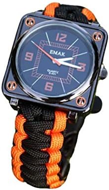shoguu Multifunctional Survival Bracelet Watch EDC Survival Whistle Flint Compass Survival Watch Outdoor Men &amp; Women Camping Hiking Watch For Survival (Orange and Black)
