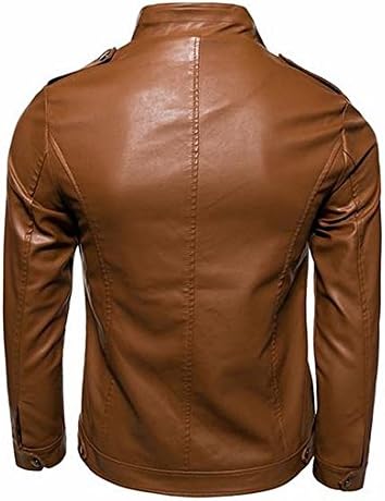 OnIn Men Stand Collar Simple Ultimate Slim Zipper Bomber PU Jacket Fashion