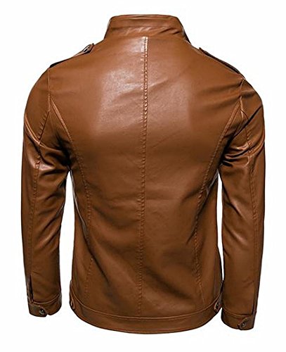 OnIn Men Stand Collar Simple Ultimate Slim Zipper Bomber PU Jacket Fashion