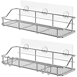 KESOL Adhesive Shower Caddy Shower Shelf Basket with Hooks, 304 Stainless Steel, 2 Pack (Silver)