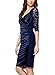 Miusol Women's Deep-V Neck Ruffles Floral Lace Fitted Retro Evening Pencil Dress, Large, Navy Blue