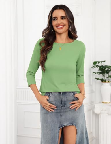 Totatuit Women's Basic Stretch Boat Neck 3/4 Sleeve T-Shirt | Daily Style, Casual Wear, Versatile Match
