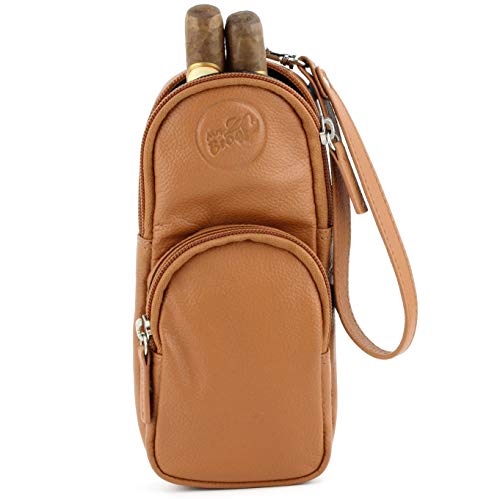 Mrs. Brog Elegant Full Grain Leather Cigar Pouch - Travel Case - Tan