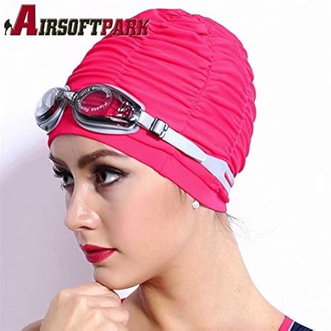 Swimming Caps Long Hair Swim Cap Pleated Cloth Fabric Bathing Hats