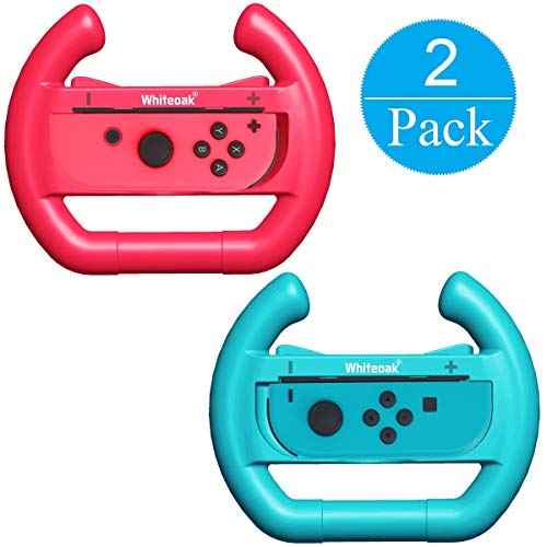 Whiteoak Joy-Con Wheel [Upgraded Version] (Set of 2) Accessories kit Attachments Steering Wheel for Nintendo Switch Controller(Red+Blue)