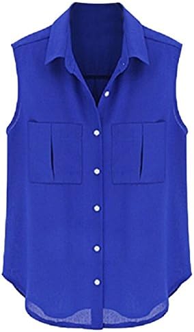FLF Women's Silk Chiffon Sleeveless Tops Blouse Bottoming Shirt, Royal Blue, XXL