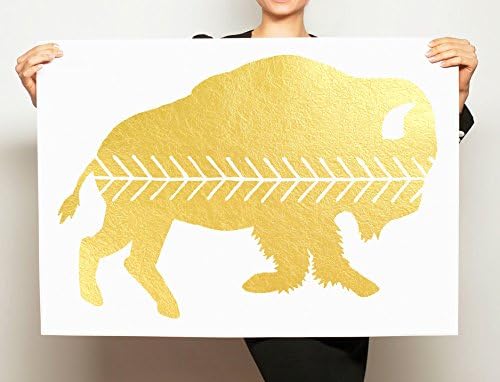 Large Buffalo Painting, Gold Foiled Bison Artwork, Gold Leafed Animal Art, Minimalist Décor, Hand Painted
