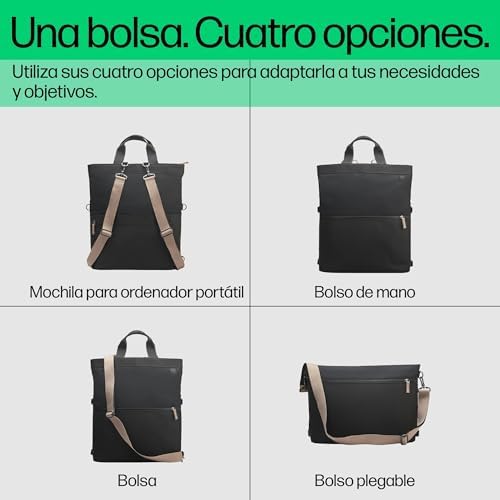 Mochila Bolsa Convertible en Bolso de Mano, Para PC hasta 14.1" en Diagonal, Bolsillo de Bloqueo RFID, Resistente al Agua, 18 L, Negro