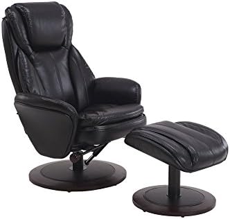 Mac Motion Recliner with Matching Ottoman in Black Breathable Air Leather with Apline Frame