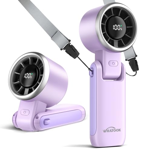 WHATOOK Tragbarer Ventilator Mini-Handventilator: Reiseventilatoren mit Air Turbo Tech, 4000 mAh Akku mit LED-Anzeige, 5-Gang-Wind, 3-in-1 faltbarer kleiner Han