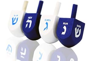 The Dreidel Company 10-Pack Solid Blue & White Hand Painted Wooden Hanukkah Dreidels with English Transliteration - Includes Detailed Game Instruction Cards- (10-Pack)