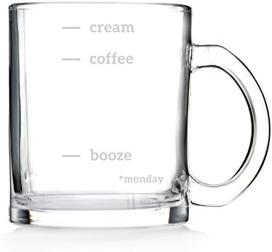 Domestic Corner - "Coffee, Cream, Booze" Funny Glass Coffee Mug - 11 oz