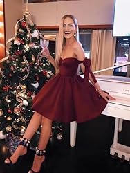 Bddhkw Off Shoulder Satin Homecoming Dress Short