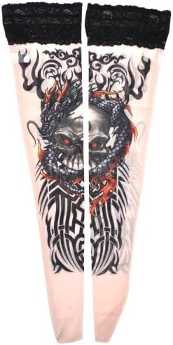Women's Fake Tattoo Hold Ups Stockings - Dragon, Skull & Tribal (TS36)